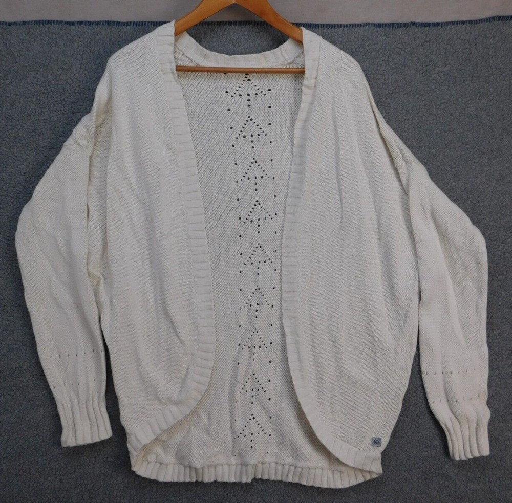 Tentree Anoba Women's M White Organic Cotton Open Front Flaw Cardigan Sweater